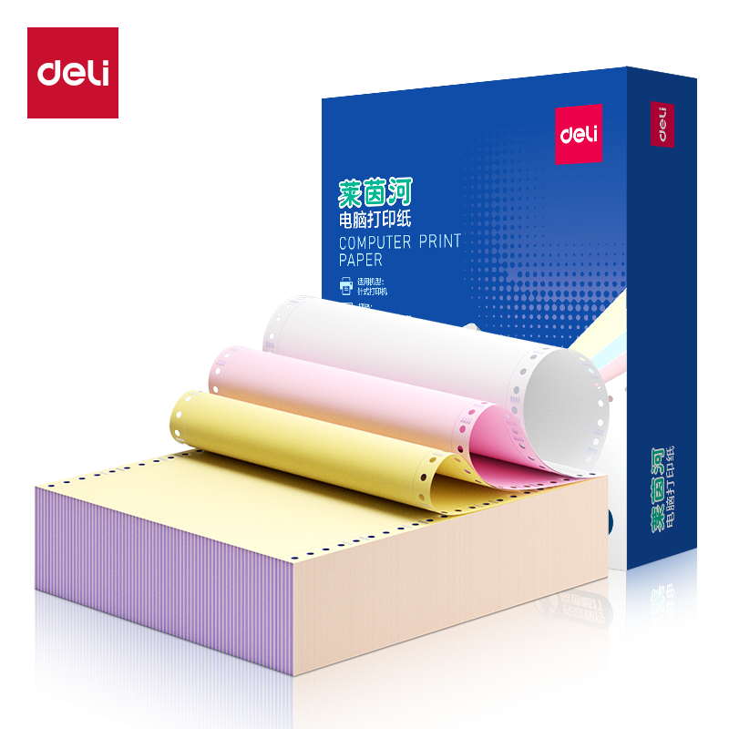 得力萊茵河L241-3電腦打印紙(1/3CS彩色撕邊)(1000頁/盒)