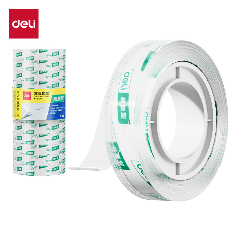 得力30015易撕型文具膠帶12mm*30y*38um(高透)(12卷/筒)