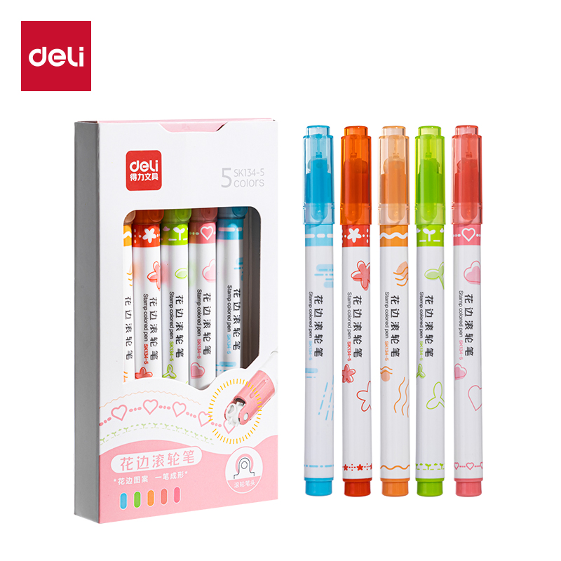 得力SK134-5花邊滾輪熒光筆(混)(5支/盒)