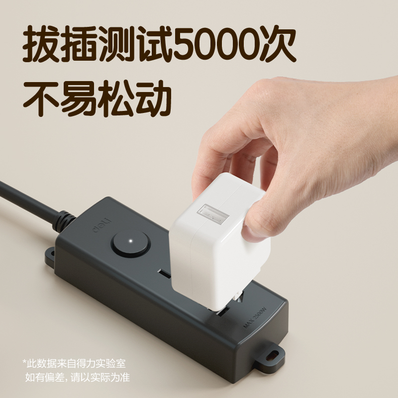 得力LU127(01)黑色延長線插座_1+1_1米_PE袋裝(黑色)(個(gè))
