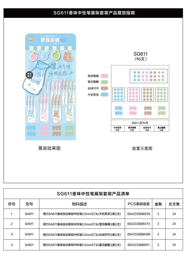 得力SG611香味按動(dòng)中性筆展架套裝(2套/箱)